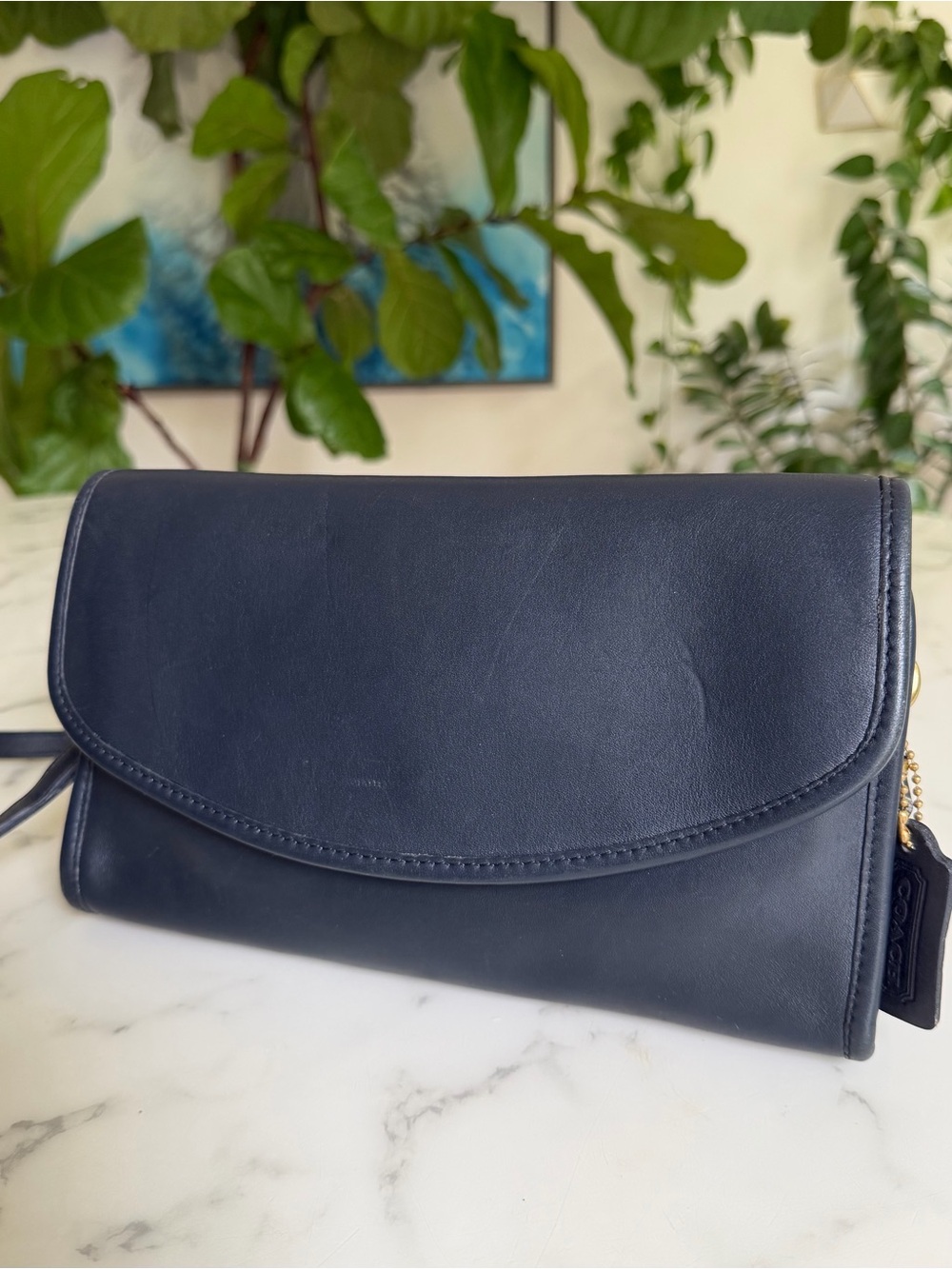 Coach Vintage Sterling Envelope Clutch Crossbody Bag 9945 Navy Blue Leather 90s - Picture 3 of 16